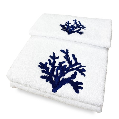 CORAL BLUE pure cotton towel set Made in Italy