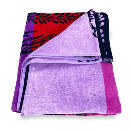 BEACH TOWEL in pure cotton terry TREE OF LIFE RED and PURPLE size large cm. 90 X 170 and beach backpack
