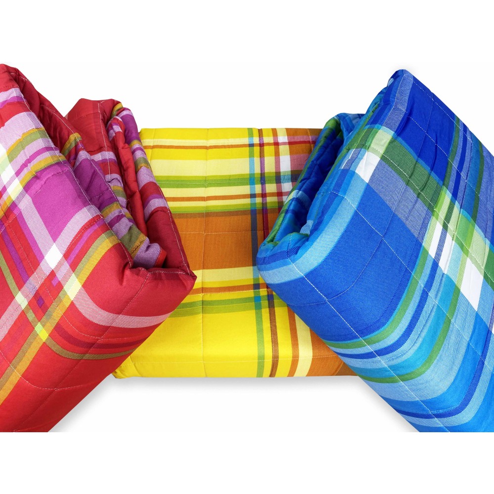 GESTEPPTE TAGESDECKE FRÜHLING SCHOTTISCH ROT und FUCHSIA