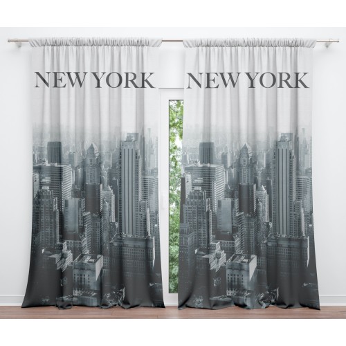 NEW YORK WOLKENKRATZER VORHANG cm.160X300 hergestellt MADE in ITALY Leinenmischung