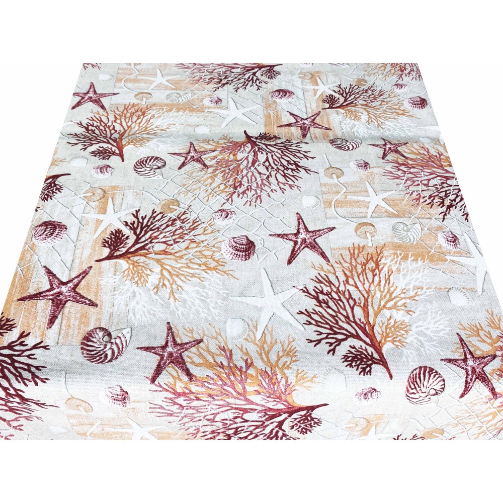 stain-resistant tablecloth RESINATA TORINO sea MARINO corals RED