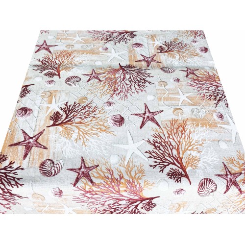 schmutzabweisende Tischdecke RESINATA TORINO sea MARINO corals RED