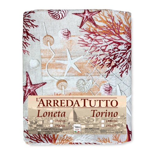 TELO ARREDO copritutto GRAN FOULARD COPRILETTO copridivano TESSUTO LONETA mare MARINO coralli ROSSO