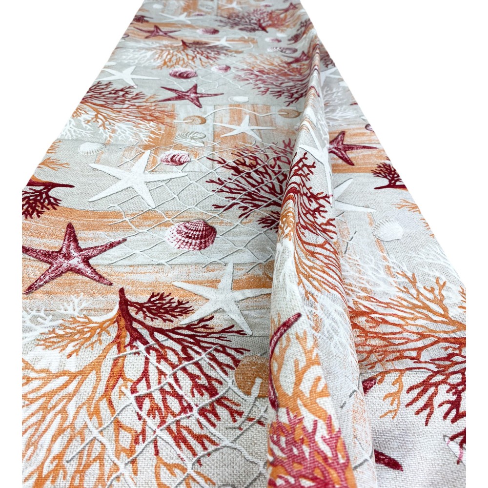 FURNISHING TOWEL cover GRAN SCARF BEDSPREAD sofa cover FABRIC LONETA sea MARINE corals RED