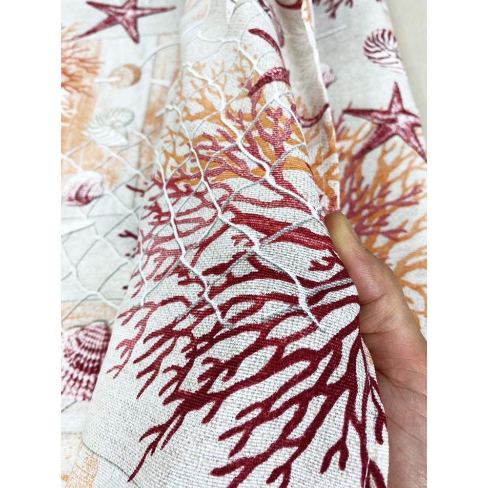SERVIETTE HOUSSE DE MEUBLE GRAND FOULARD LITSCOUPE DE CANAPÉ TISSU LONETA mer CORAUX MARINS ROUGE
