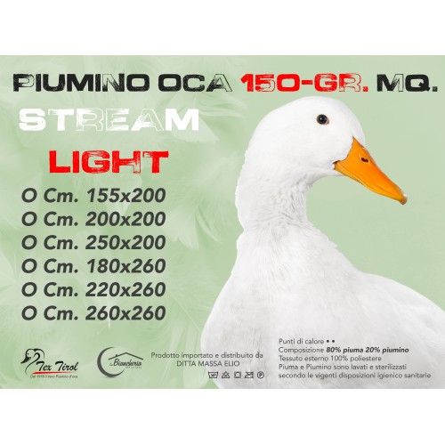 PIUMINO OCA Stream ESTIVO Leggero 150 GR. 80% PIUMA OCA 20% PIUMINO OCA Bicolore