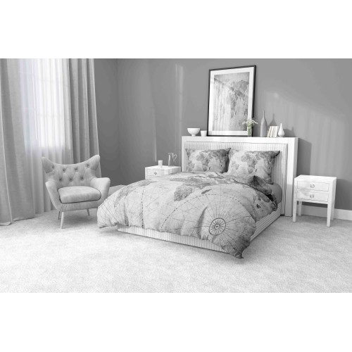 BETTBEZUG SATIN HD FOTOGRAFISCHE Karte MONDO grau