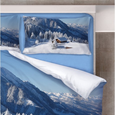 Bettbezug mit Hütte und Schnee