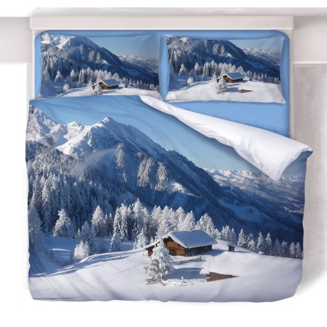 Bettbezug mit Hütte und Schnee