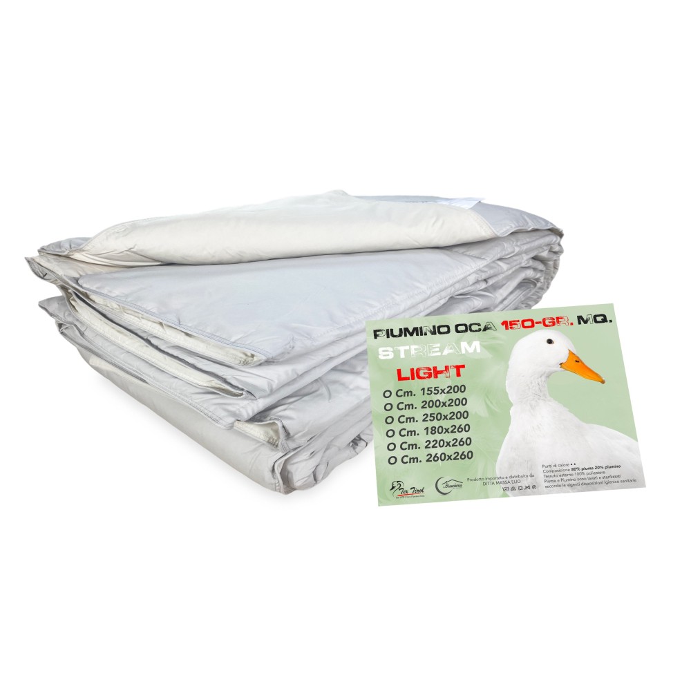 COUVRE-LIT EN DOUDOUNE GOOSE STREAM SUMMER Light 150 GR. 80% PLUME D’OIE 20% DUVET D’OIE Bicolore