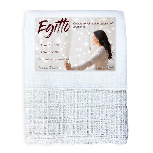Cortina de cristal PAR DE EGIPTO con encaje de macramé blanco