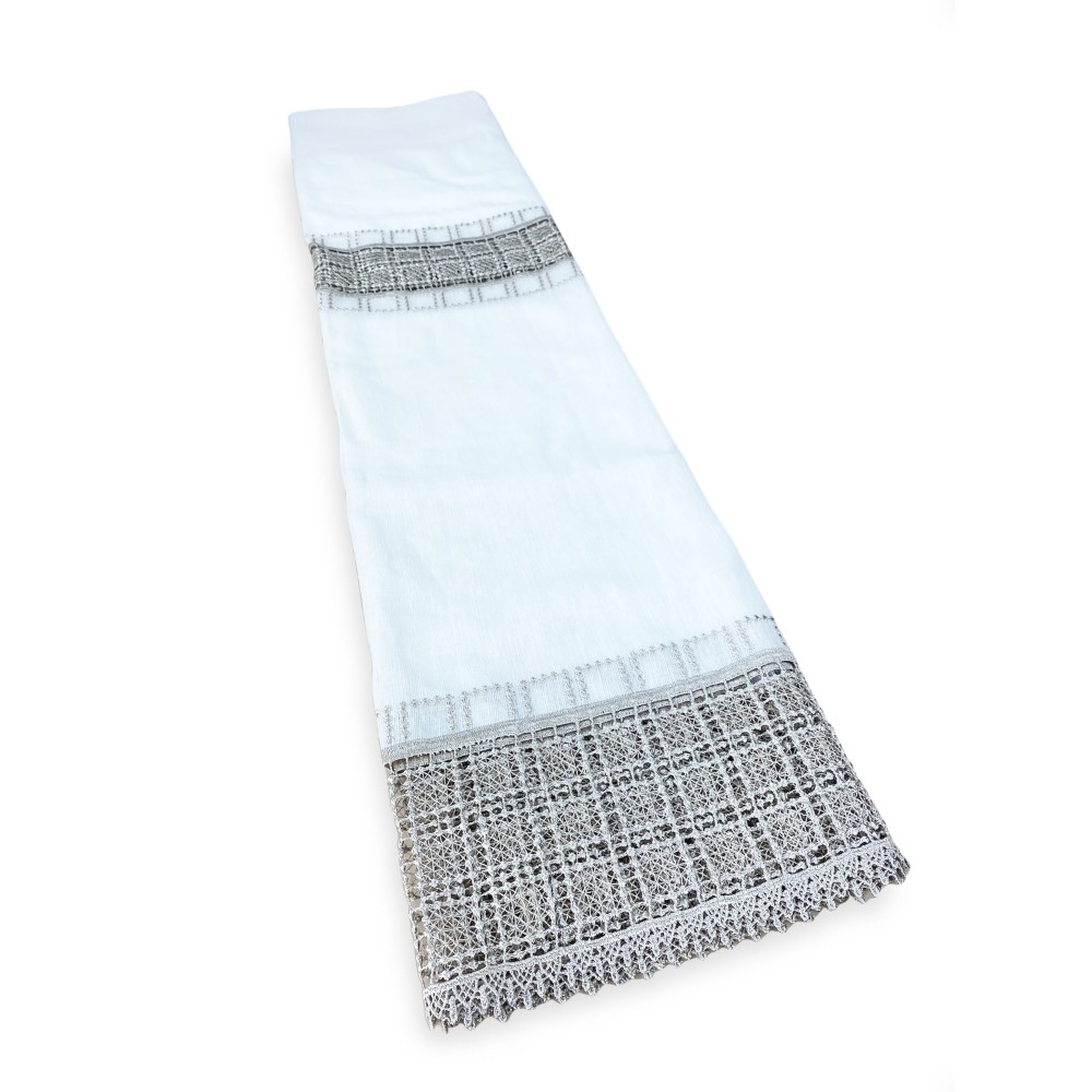 Cortina de cristal PAR DE EGIPTO con encaje de macramé gris