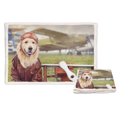 COUVERTURE PLAID EN PILE SHERPA fantaisie HD CHIEN labrador AVIATEUR