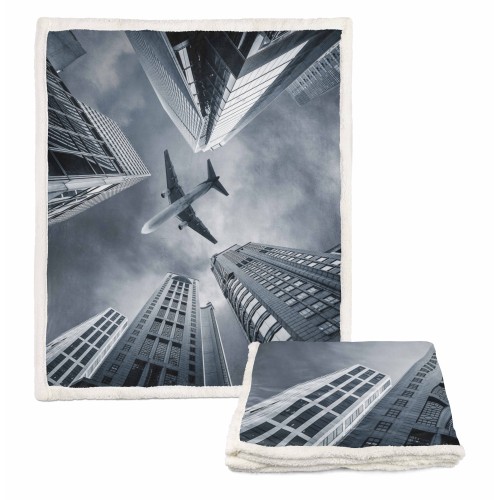 PLAID Blanket Fleece Sherpa Fantasy HD Aerial Skyscrapers