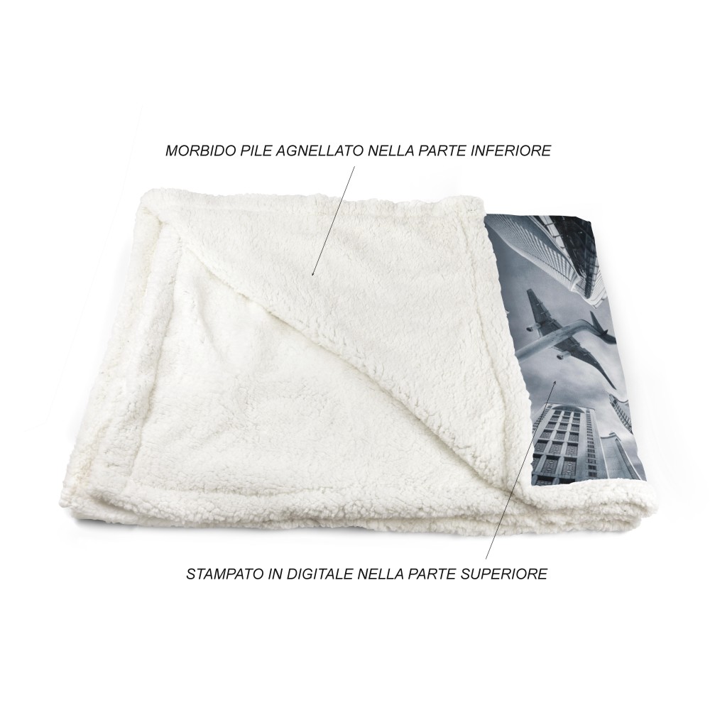 PLAID coperta IN PILE SHERPA fantasy HD AEREO grattacieli