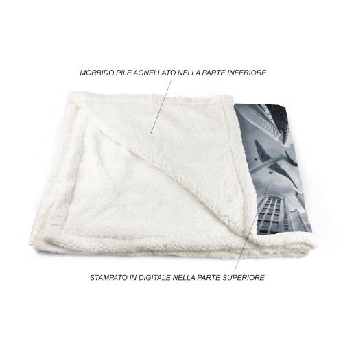 PLAID coperta IN PILE SHERPA fantasy HD AEREO grattacieli