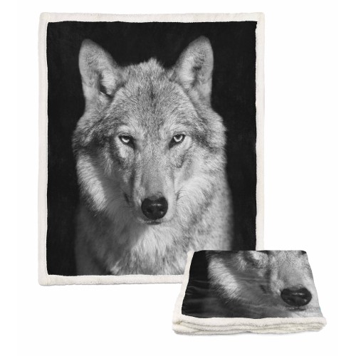 PLAID FLEECE blanket sherpa fantasy HD WOLF white