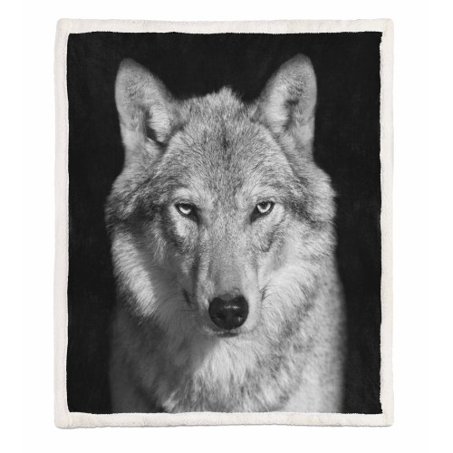 COUVERTURE À CARREAUX EN PILE SHERPA fantaisie HD WOLF blanc