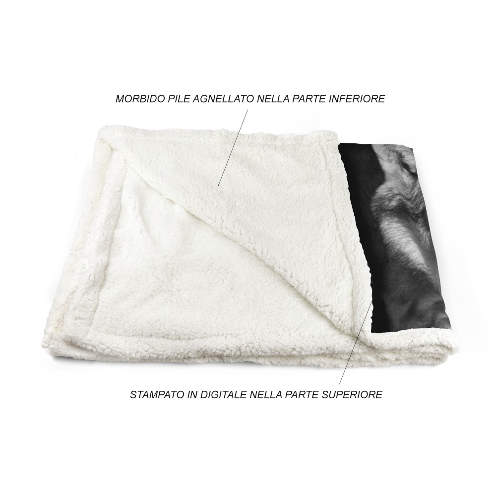 PLAID coperta IN PILE SHERPA fantasy HD LUPO bianco