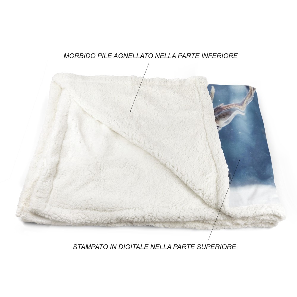 PLAID FLEECE BLANKET SHERPA FANTASY HD DEER