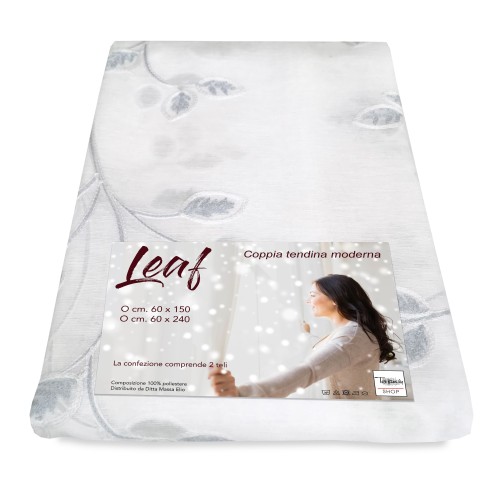 PAIR OF GREY EMBROIDERED LEAF GLASS CURTAIN