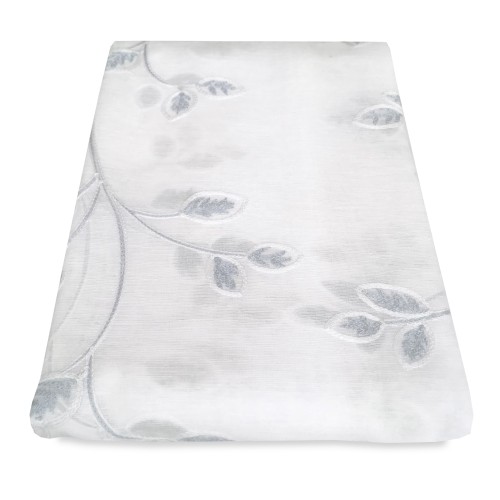 PAIR OF GREY EMBROIDERED LEAF GLASS CURTAIN