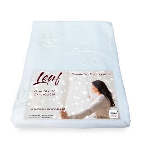 PAAR WEISS BESTICKTE BLATTGLASVORHÄNGE