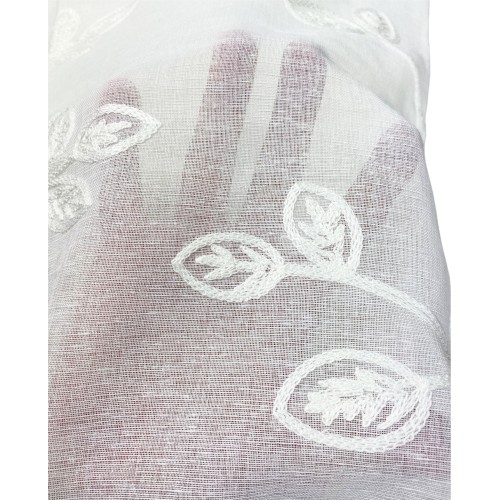 PAR DE CORTINAS DE VIDRIO DE HOJAS BORDADAS BLANCAS