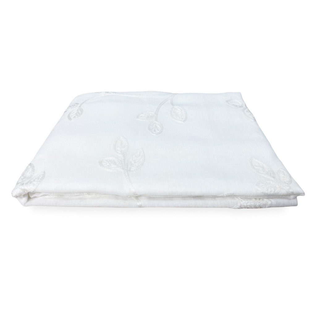 PAAR WEISS BESTICKTE BLATTGLASVORHÄNGE