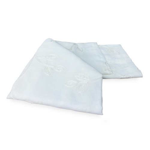 PAR DE CORTINAS DE VIDRIO DE HOJAS BORDADAS BLANCAS