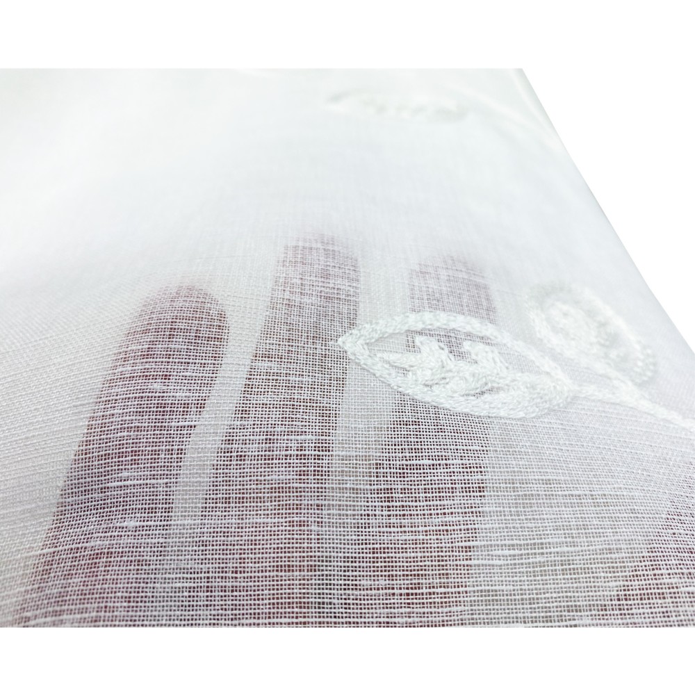 PAR DE CORTINAS DE VIDRIO DE HOJAS BORDADAS BLANCAS