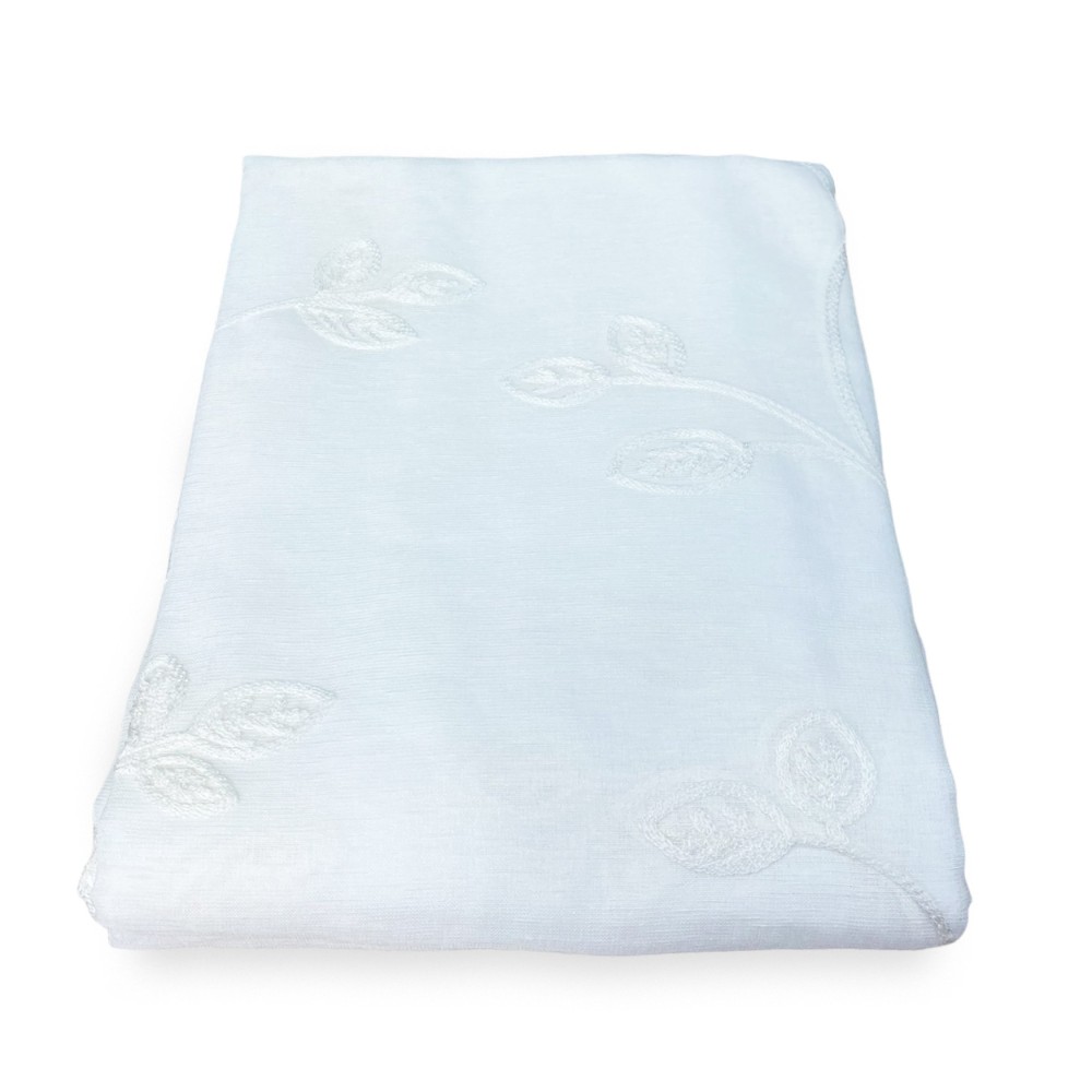 PAIR OF WHITE EMBROIDERED LEAF GLASS CURTAIN