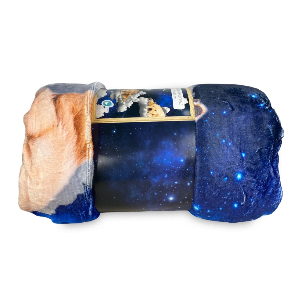 PLAID Blanket FLEECE SHERPA DIGITAL Photo Dogs PUPPIES Clouds