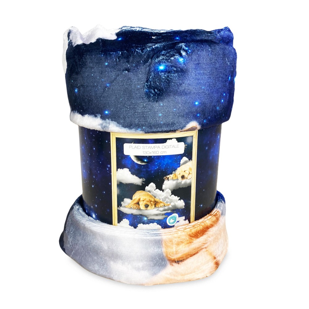 PLAID Decke FLEECE SHERPA DIGITAL Foto Hunde Welpen Wolken