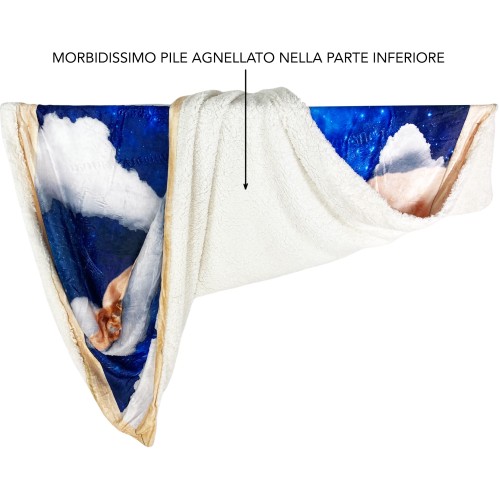 PLAID Decke FLEECE SHERPA DIGITAL Foto Hunde Welpen Wolken
