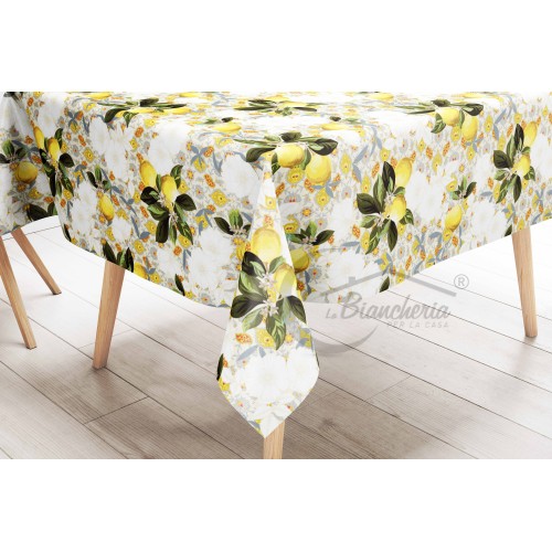 TABLECLOTH LIMA © in water-repellent plastic-coated waxed canvas in PVC LEMONS made in Italy