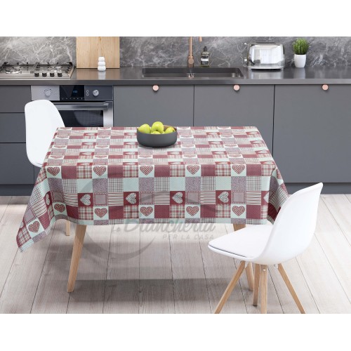TOVAGLIA LIMA © in TELA CERATA plastificata LAVABILE idrorepellente in PVC CUORE ROSSO made in Italy