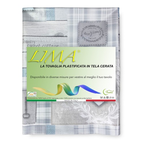 LIMA © TABLECLOTH in water-repellent plastic-coated waxed canvas in TYROLEAN PVC shabby grey heart made in Italy
