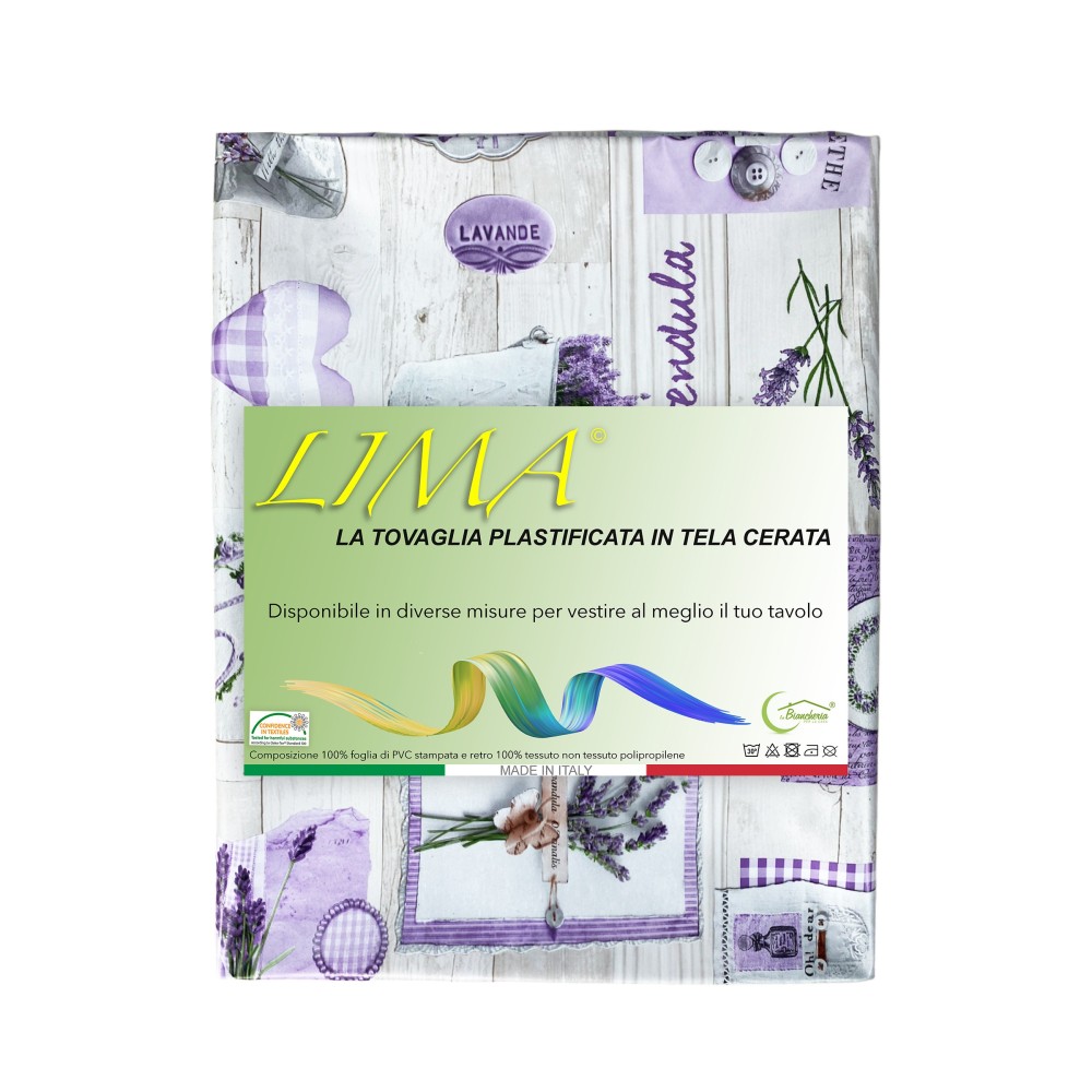 MANTELA LIMA © de lona encerada repelente al agua recubierta de plástico en PVC LAVANDA fabricado en Italia