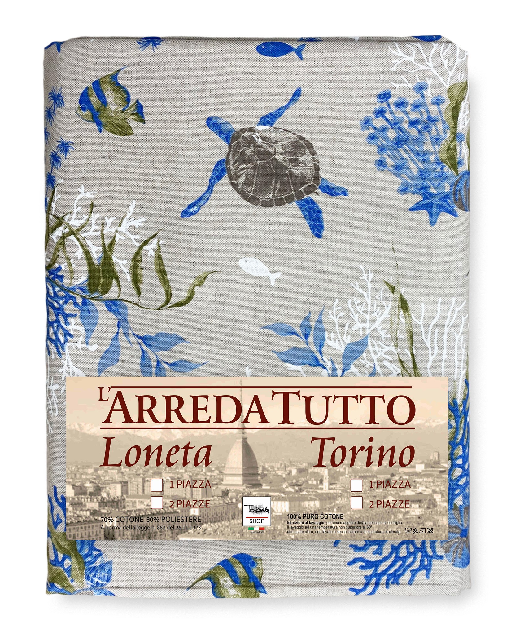 Telo Arredo 100% Cotone Pensieri Delicati - Fantasia Pesciolino Blu - Copridivano, Copriletto Multiuso