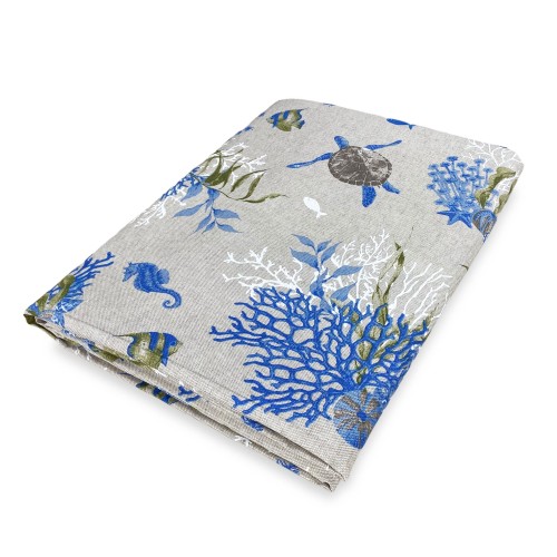 FURNISHING COVER GRAN SCARF bedspread sofa cover DORY fabric TURTLES and CORALS blue