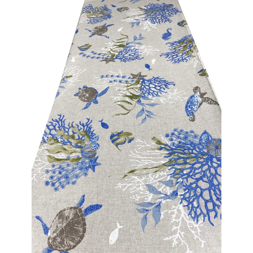 BADEN BEZUG GRAN SCARF Tagesdecke Sofabezug DORY Stoff TURTLES und CORALS blau