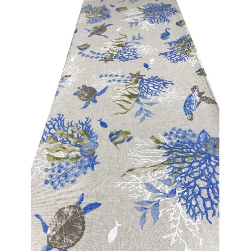 FURNISHING COVER GRAN SCARF bedspread sofa cover DORY fabric TURTLES and CORALS blue