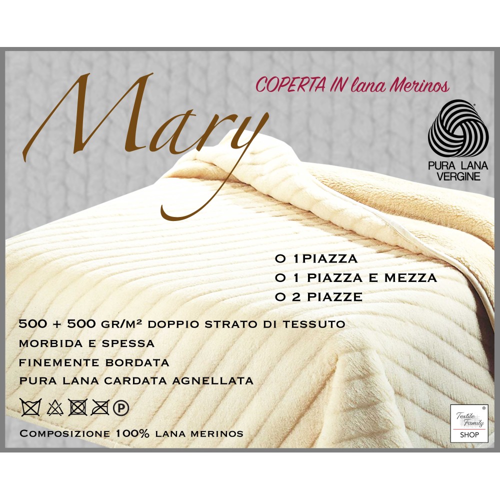 MARY BLANKET en vraie LAINE MÉRINOS 1000 gr. Pure laine vierge