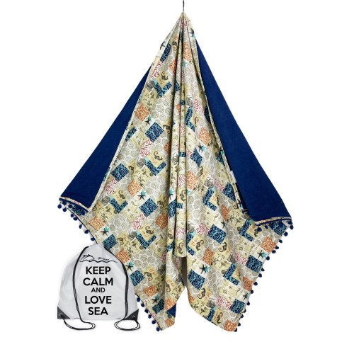 DOUBLE SERVIETTE DE PLAGE KIKOY cheval en COTON et ÉPONGE avec KEEP BACKPACK