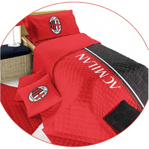 BEDSPREAD tex family WE ARE AC MILAN quilted SINGLE 1 SQUARE and postcard MILANO IS