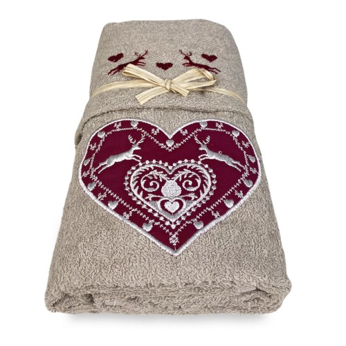 HANDTUCHSET TIROLER HERZ HIRSCH TAUPE