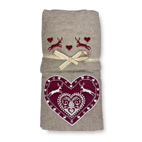 HANDTUCHSET TIROLER HERZ HIRSCH TAUPE