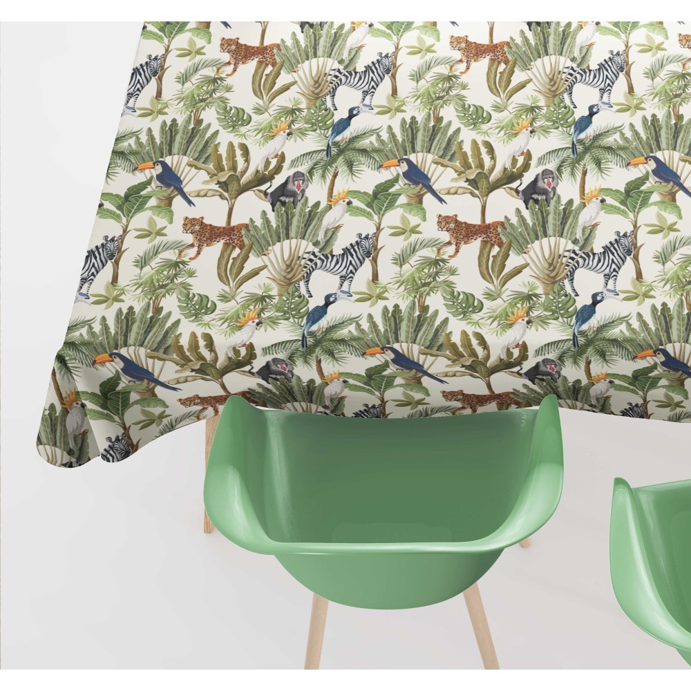 BAUMWOLL-TISCHDECKE mit JUNGLE-Design, hergestellt in Italien
