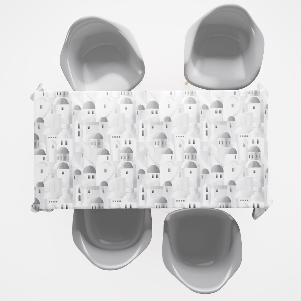 BAUMWOLL-TISCHDECKE mit grauem SANTORINI-Design, hergestellt in Italien